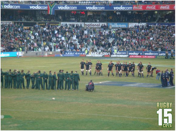 Springboks facing the All Blacks Haka at Vodacom Park