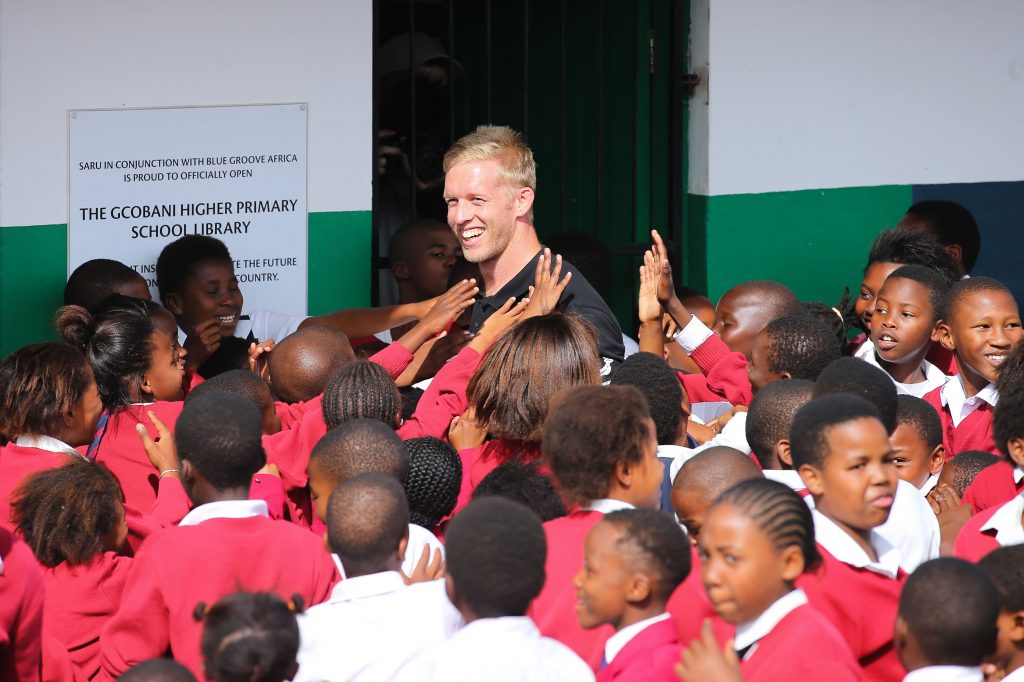 EAST LONDON , SOUTH AFRICA - Wednesday 26 April 2017, during the SA Rugby 'Boks for Books' and 'Get into Rugby' festival in Mdantsane, East London. Springbok rugby players, Kyle Brown, Juan De Jongh, Scarra Ntubeni, Damien De Allende and Jesse Kriel participated and interacted with the children. Photo by Roger Sedres/SA Rugby